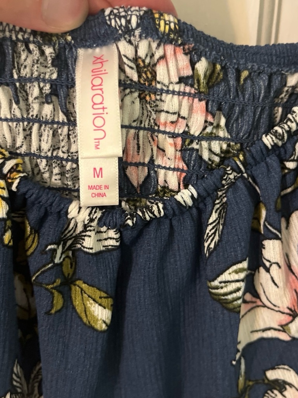 Xhilaration Navy Floral Off-Shoulder Mini Dress with Ruffle - Picture 2 of 3